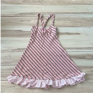 Free People Vintage Pink Striped A-Line Ruffle Hem Smocked Back Dress Size Small